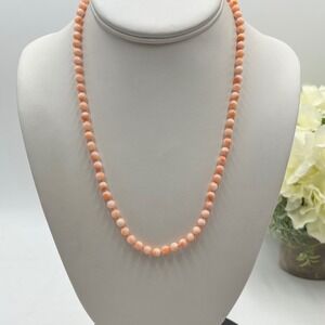 Vintage Sterling Silver Natural Angel Skin Coral‎ Pale Pink Beaded Necklace